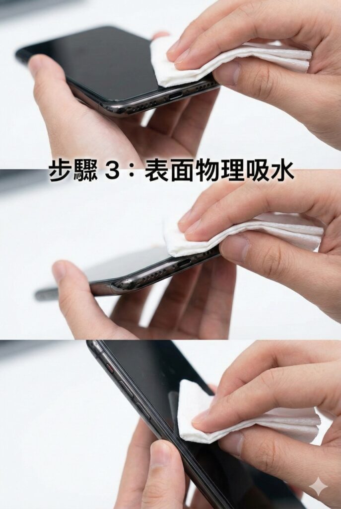 手機進水黃金救援 SOP：表面物理吸水