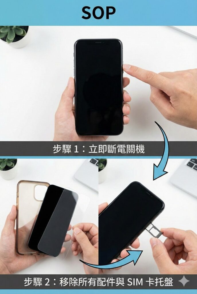 手機進水黃金救援 SOP：關機、移除配件