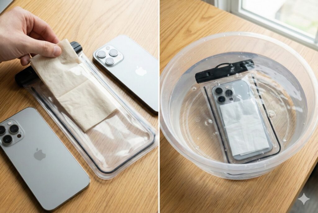 常見手機進水情況：去海邊，所以防水袋要先檢查是否有漏