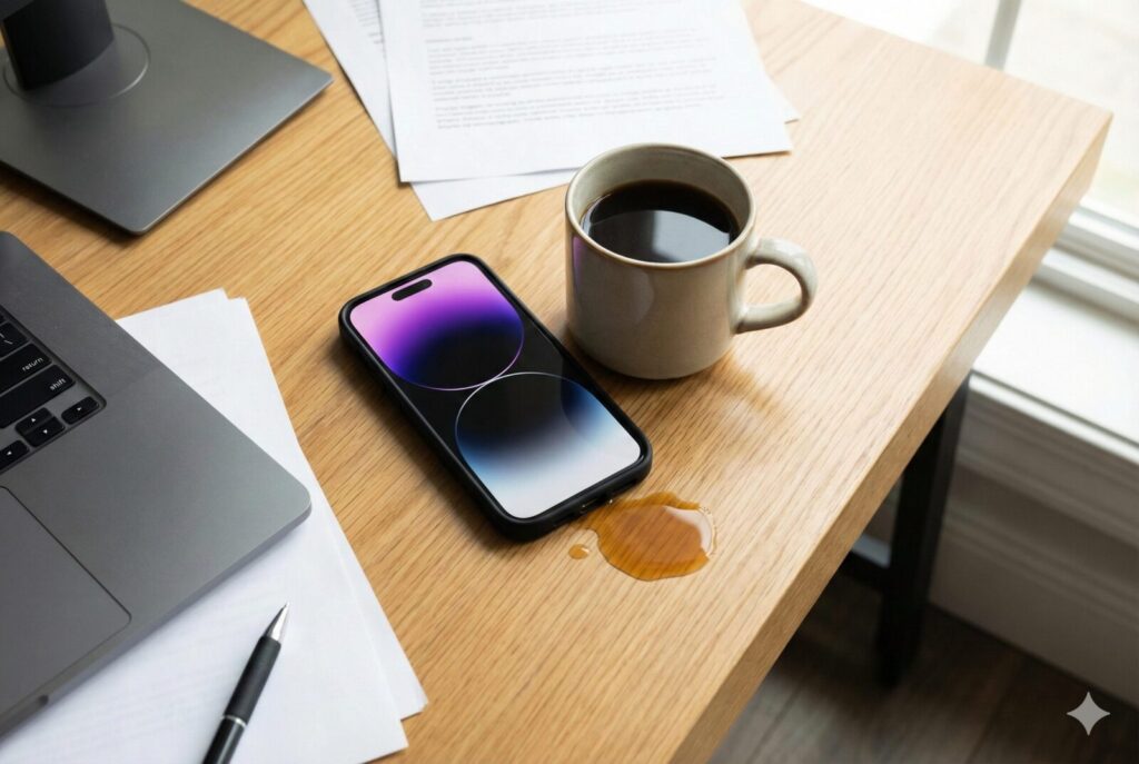 常見手機進水情況：打翻水或飲料