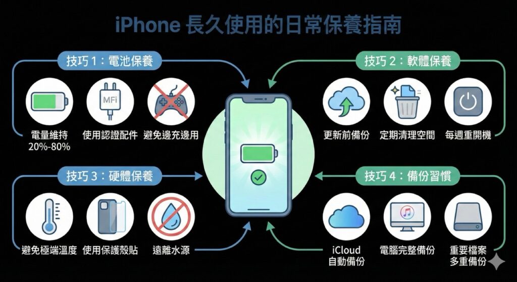 iPhone 開不了機預防技巧:電池保養、軟體保養、硬體保養、備份習慣